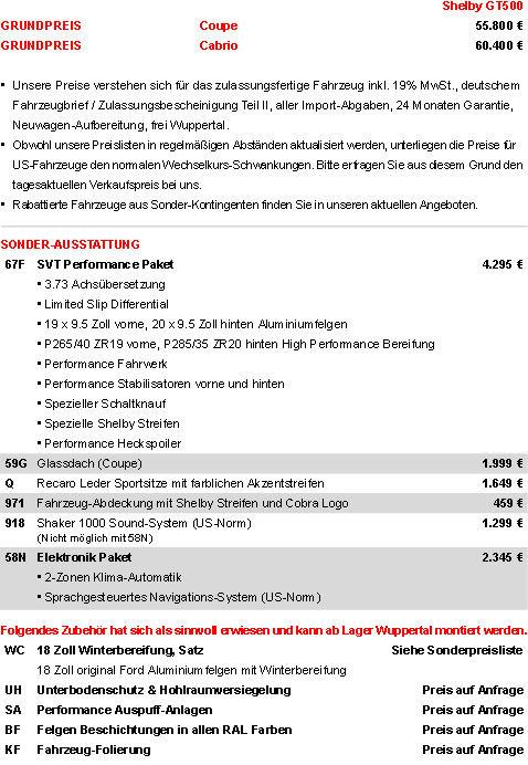2012 Shelby GT500 Coupe und Cabrio Preise